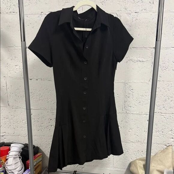 Zara Dresses & Skirts - ZARA NEW Collared Black Dress NWT Cute Skater Dress Button Down Short Sleeve
